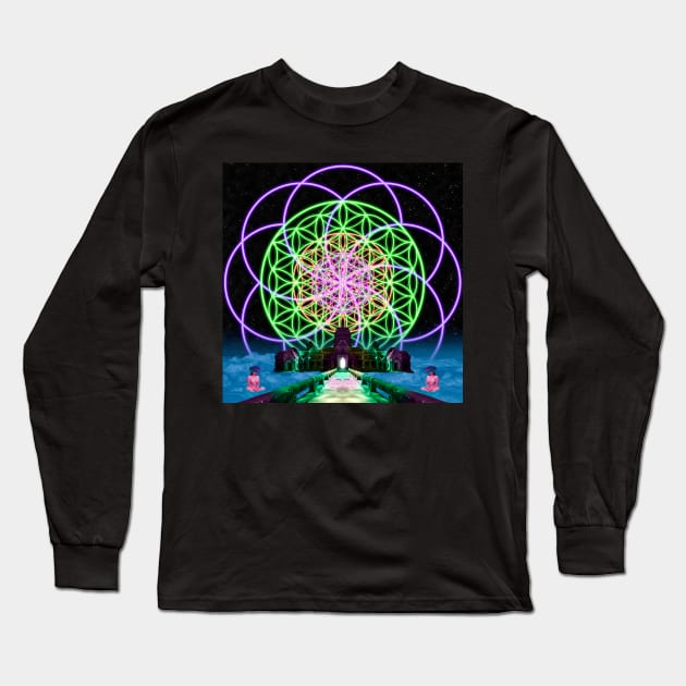 Sacred Geometry - Flower of Life - Road to Awe Remix Long Sleeve T-Shirt by Sacred Geometry Art